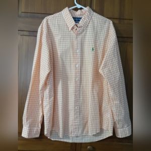 Ralph Lauren XL Button Down Long Sleeve Peach/Orange & White Checkered Shirt.